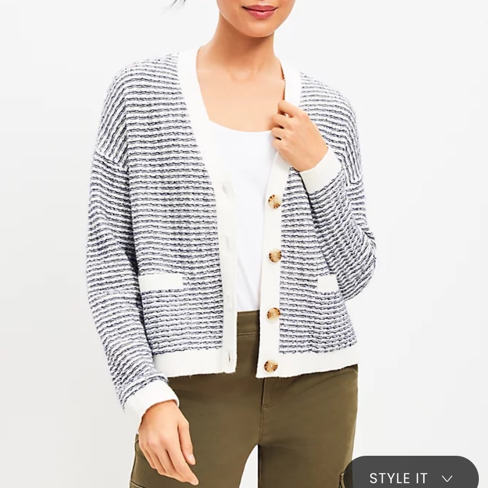 Loft Striped Modern V-Neck Pocket Cardigan